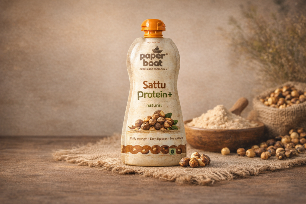 Paper Boat Sattu Protein+ bottle front view